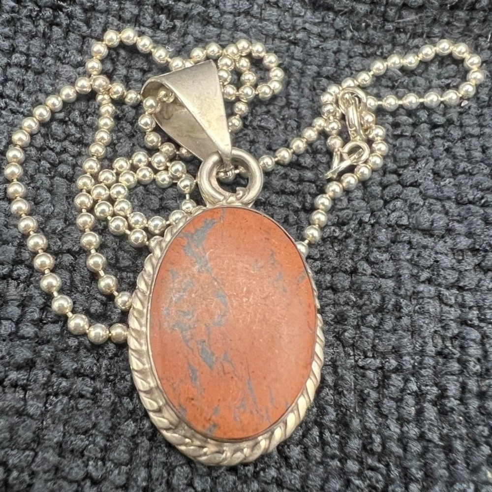 Vintage TAXCO Sterling Silver Jasper Necklace TC-279 Mexico Brown Black 18" 15g